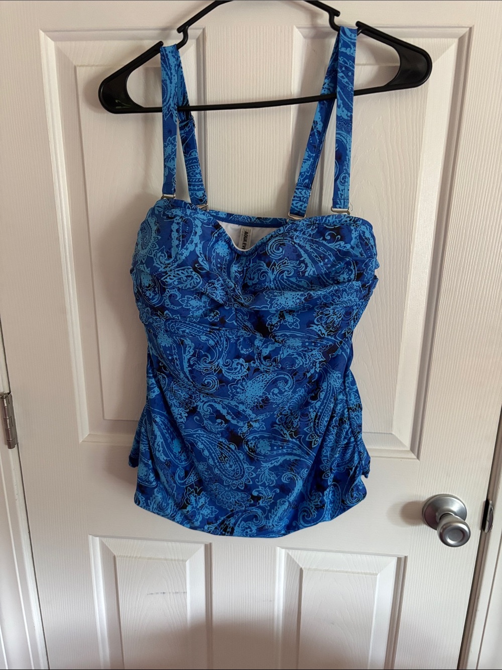 Blue Paisley Women's Tankini Bathing Suit Top with Adjustable/Removable Straps